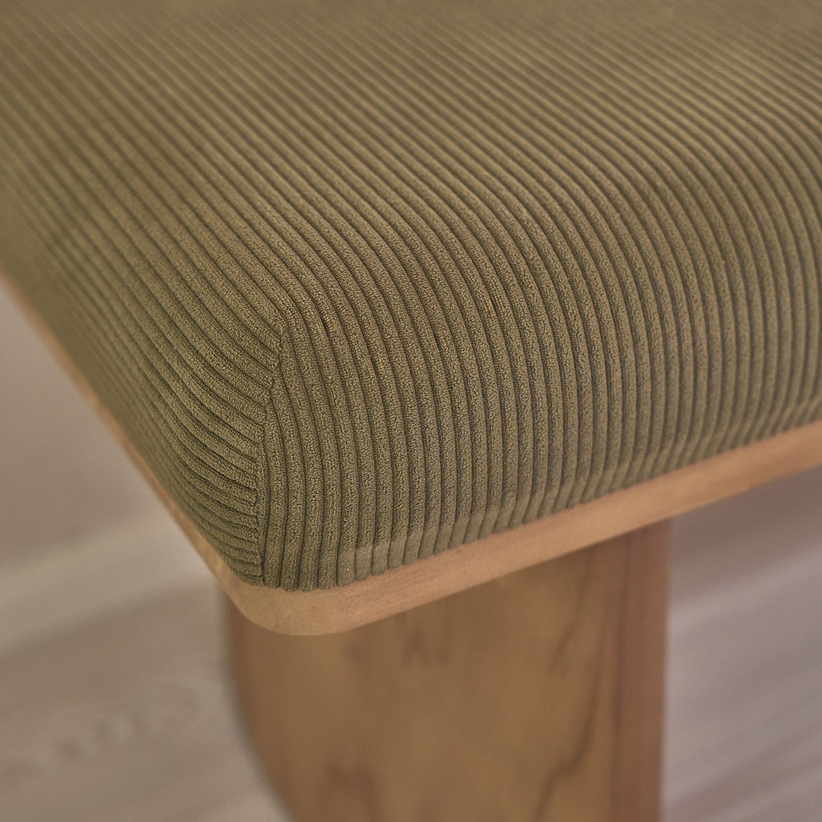 Banc en teck massif et tissu velours côtelé 100 cm AMBRE naturel, BERAH GETAH