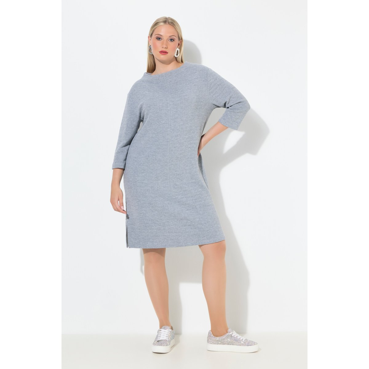 Robe en maille texturée mélange d’argent, ULLA POPKEN