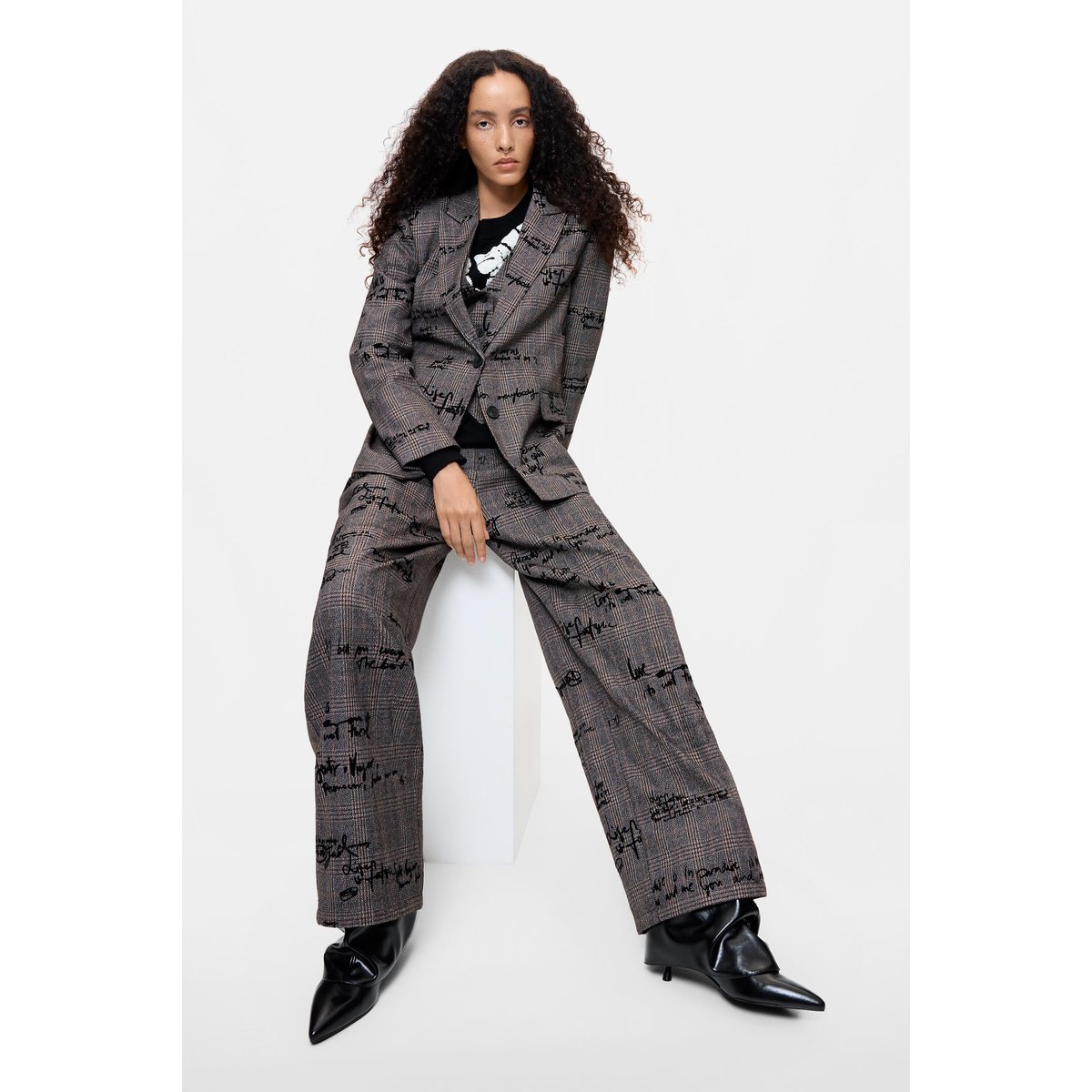 Pantalon long à carreaux noir, DESIGUAL
