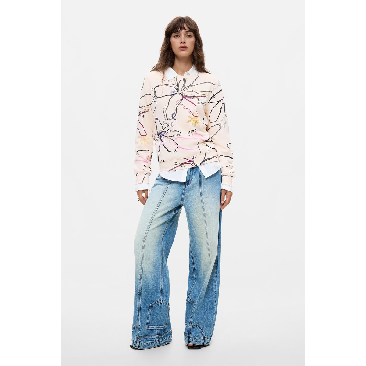 Sweat-shirt à imprimé floral blanc, DESIGUAL