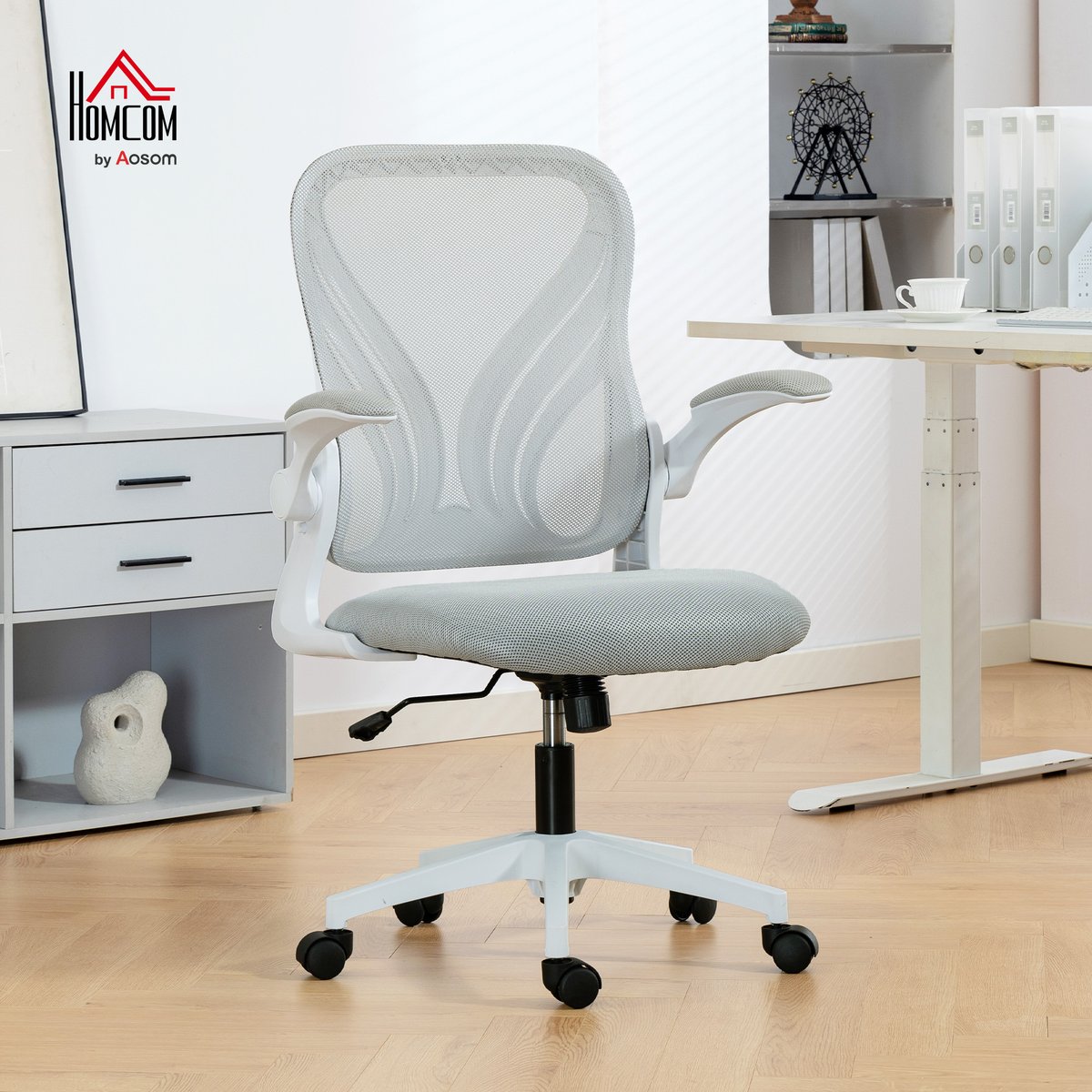 Chaise de bureau Maille (100% polyester) Gris gris clair, HOMCOM