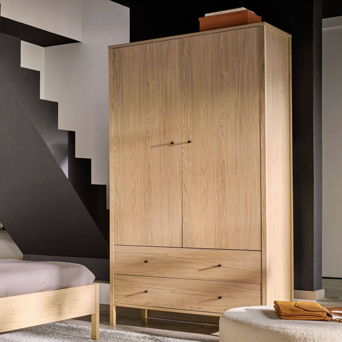 Armoire 2 portes 2 tiroirs - SIMON bois clair, CAMIF