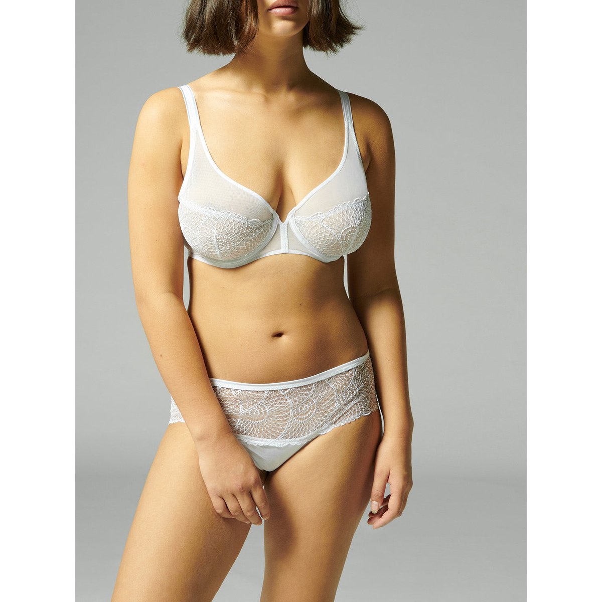 Soutien-gorge triangle emboitant décolleté plongeant, REFLET blanc, SIMONE PERELE