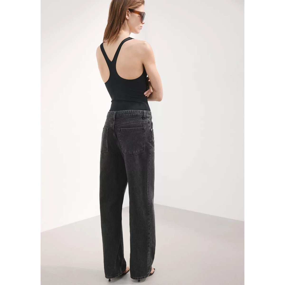 Jean droit taille basse black denim, MANGO