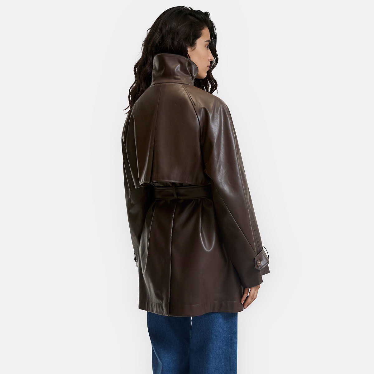 Short Faux Leather Trench Coat chocolate brown, LA REDOUTE COLLECTIONS
