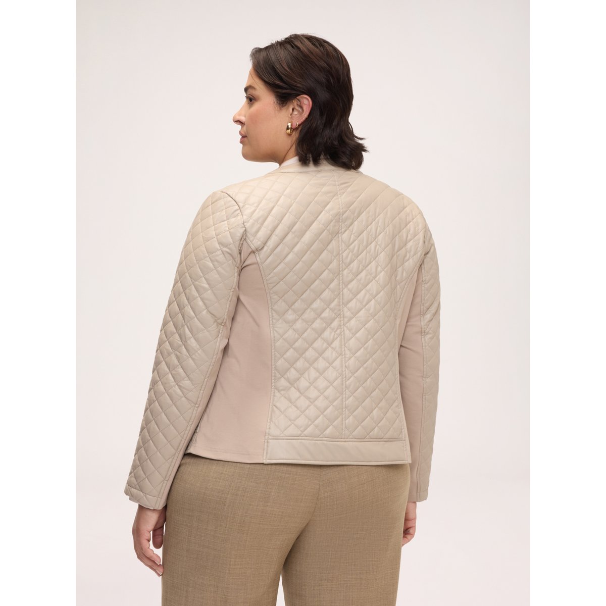 Veste biker matelassée à losanges beige, FIORELLA RUBINO