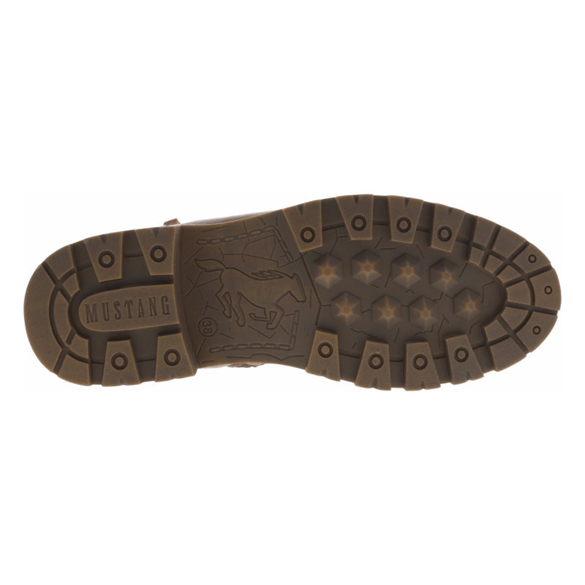 Bottines brunes à talon décroché bas avec un zip et des lacets ronds brunes, MUSTANG