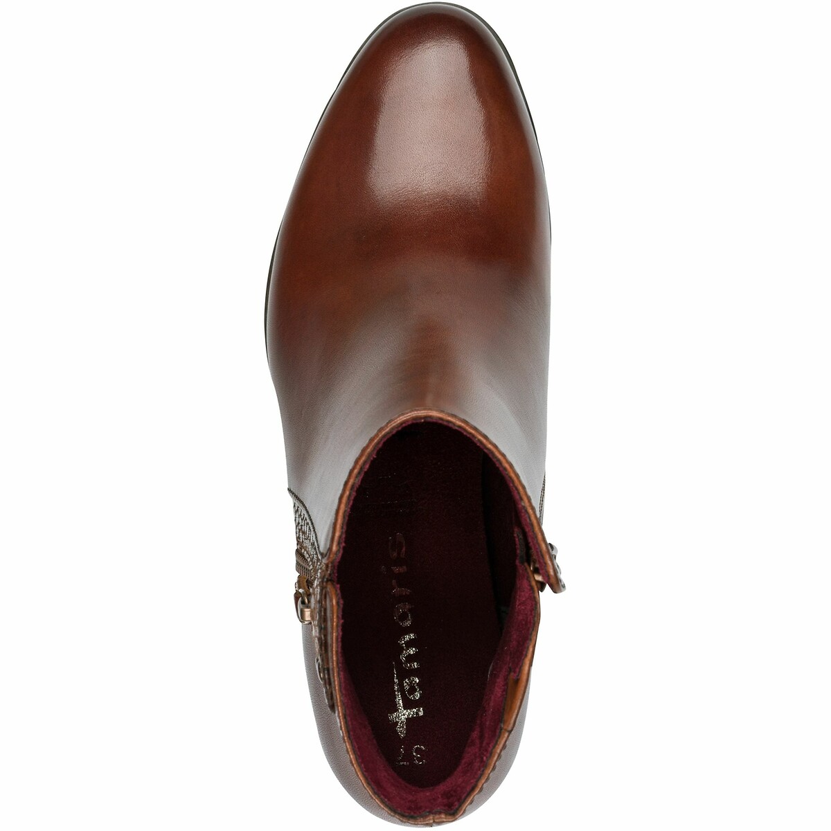 Bottines zippées en cuir marron, TAMARIS