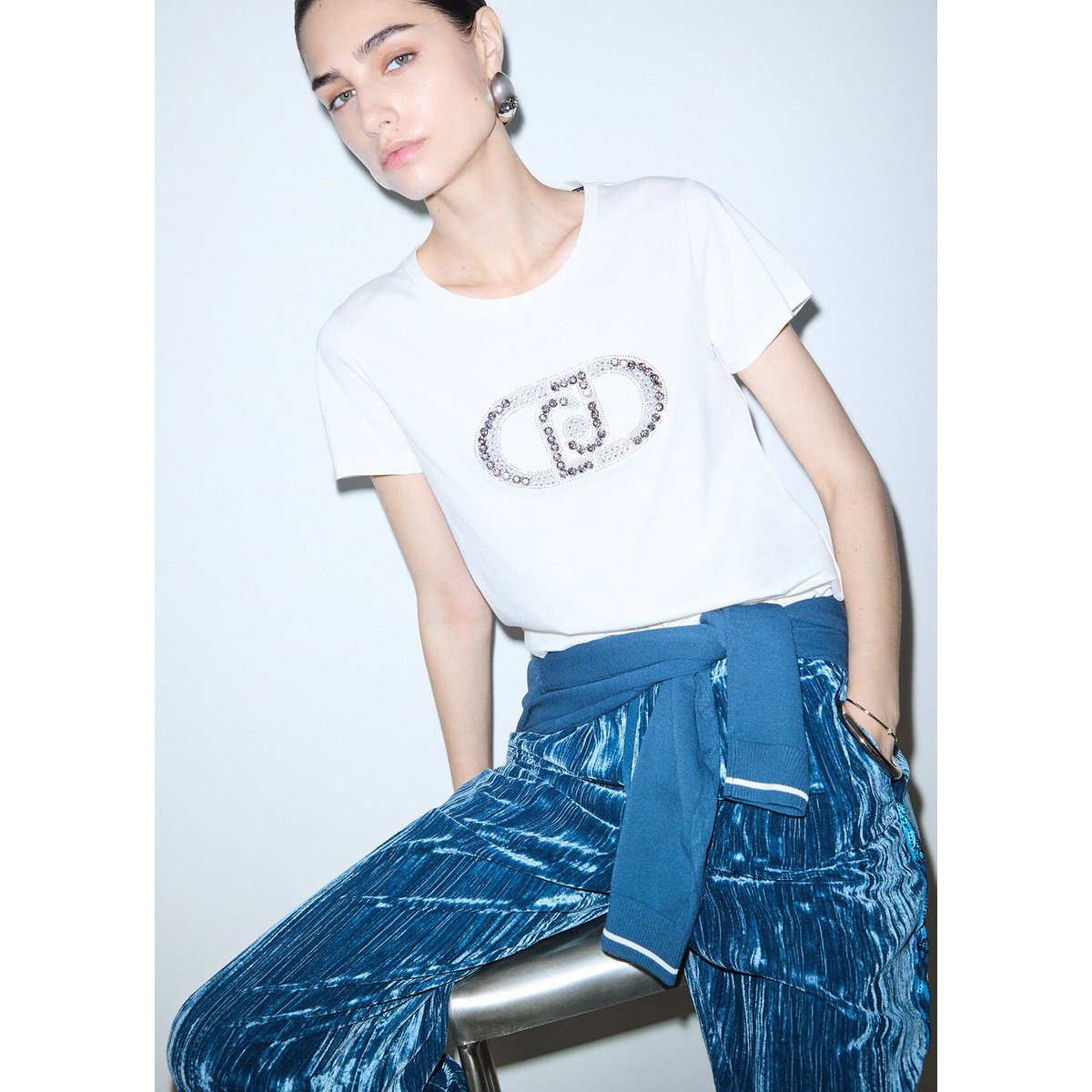 T-shirt avec logo monogramme blanc, LIU JO