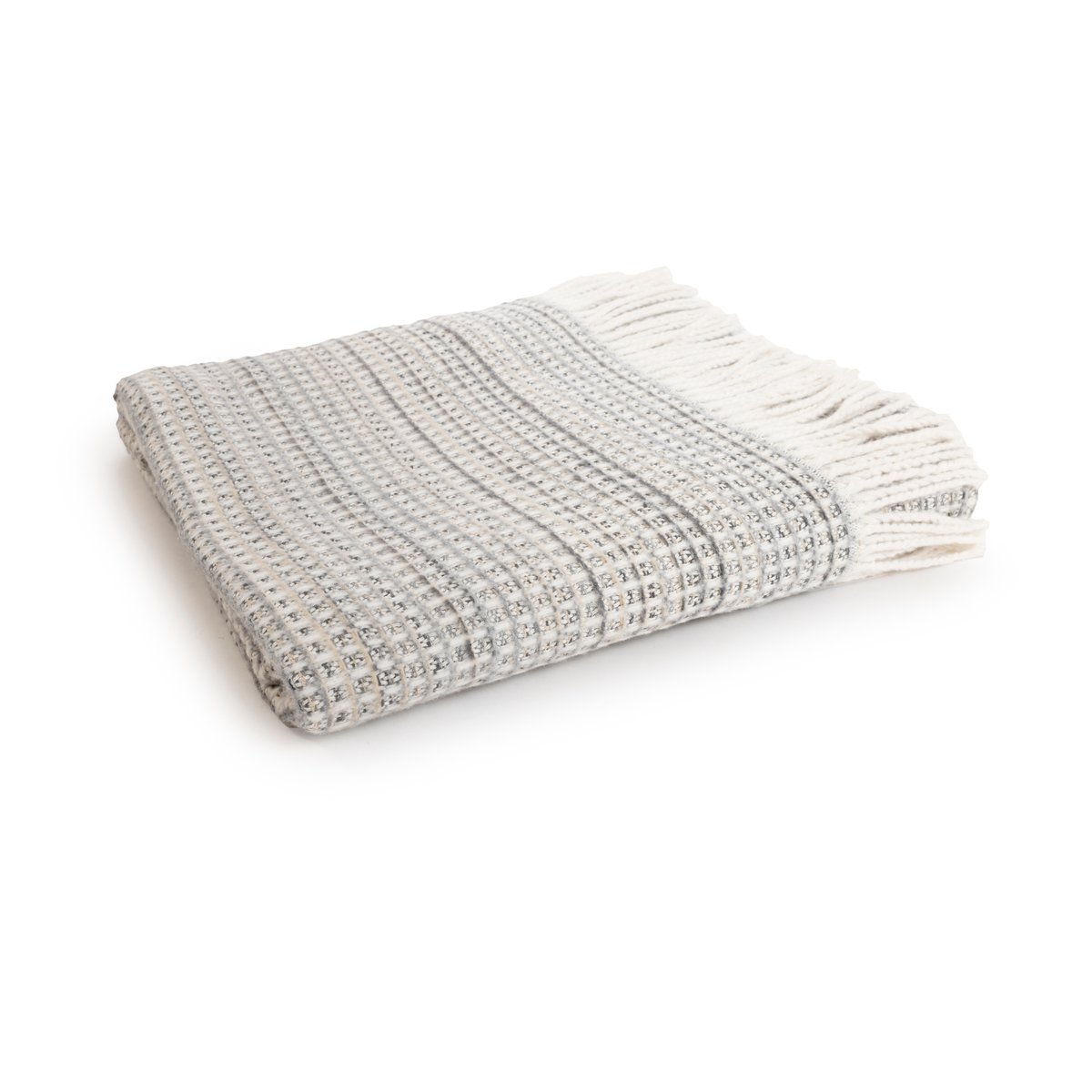Plaid jacquard à franges IZAD beige et gris, MAGMA HEIMTEX