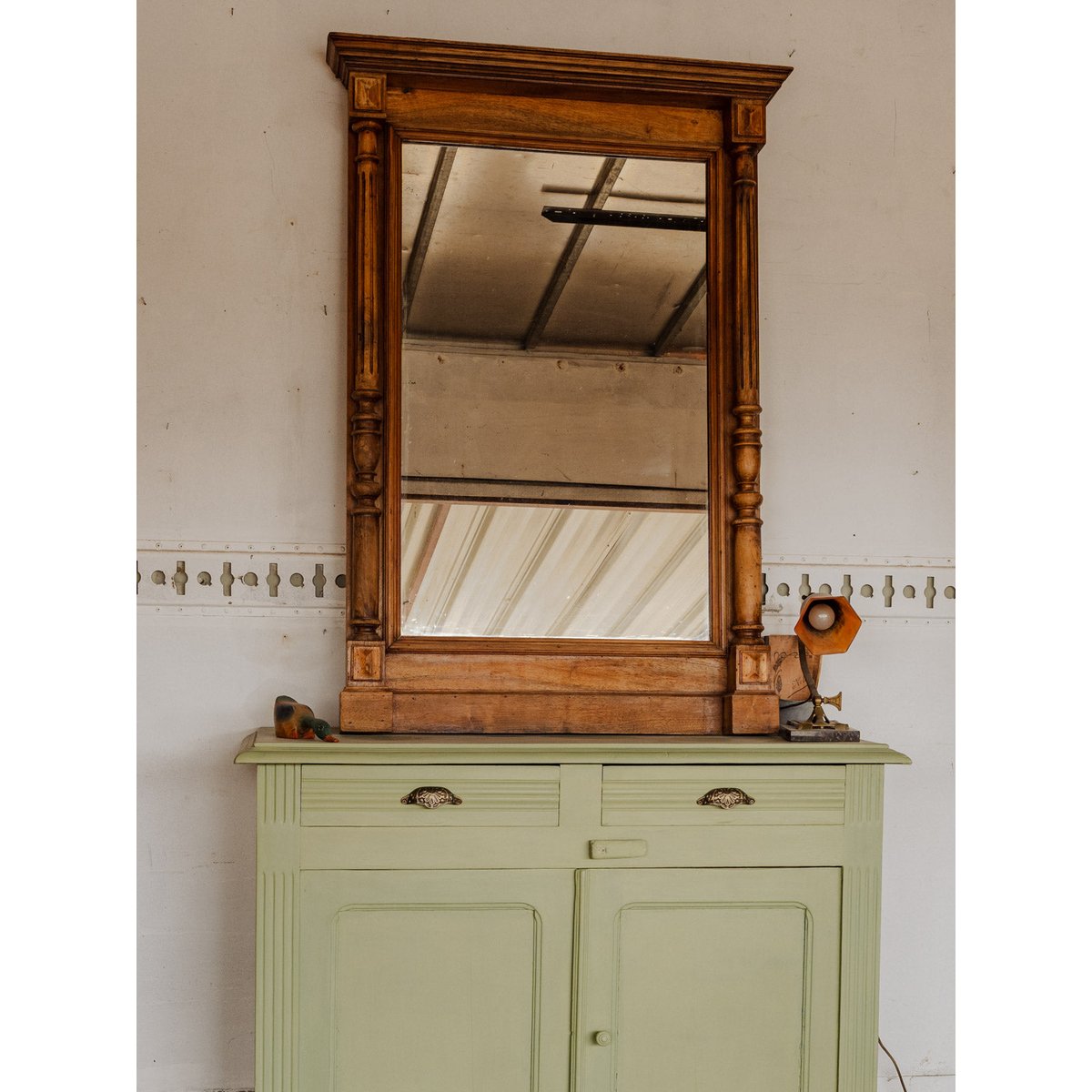 Grand miroir en bois Georges N°1461 - Bon état bois foncé, DEBONGOUT