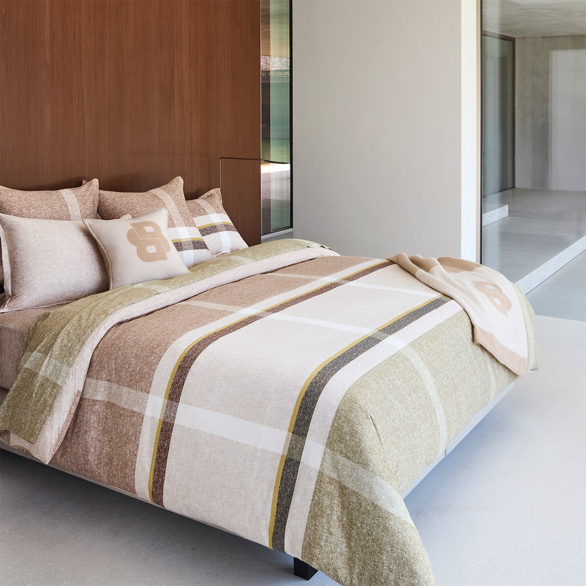 Drap plat en satin de coton marron, LOOMIS a motif, BOSS HOME