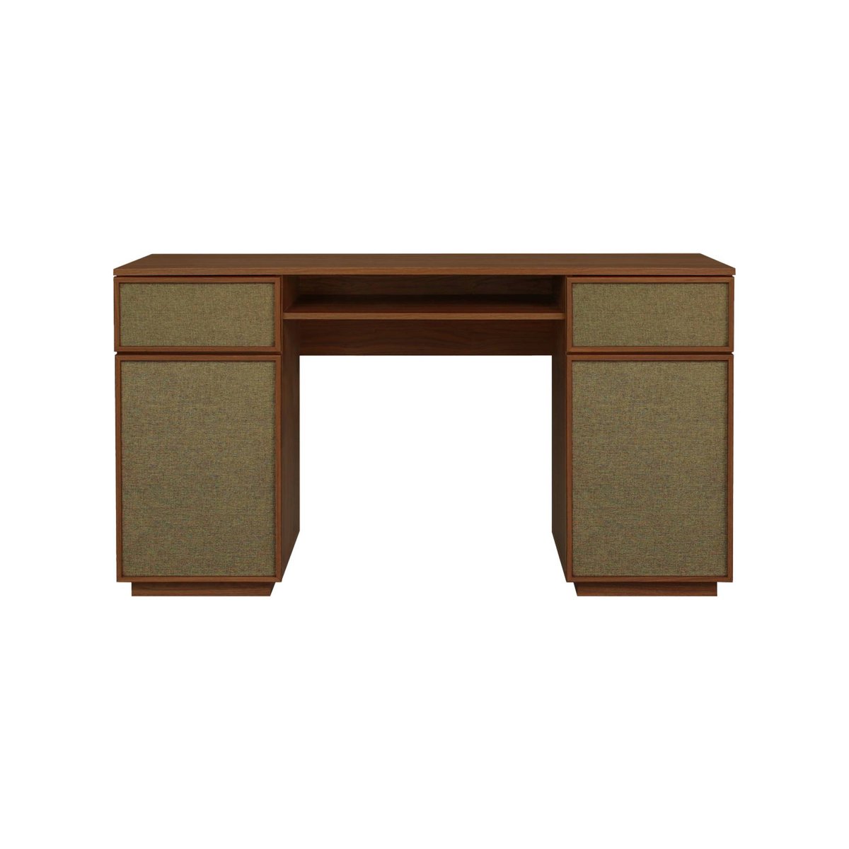 Bureau décor bois et tissu 2 portes 2 tiroirs 1 niche 140cm KUBA noyer, SWEEEK