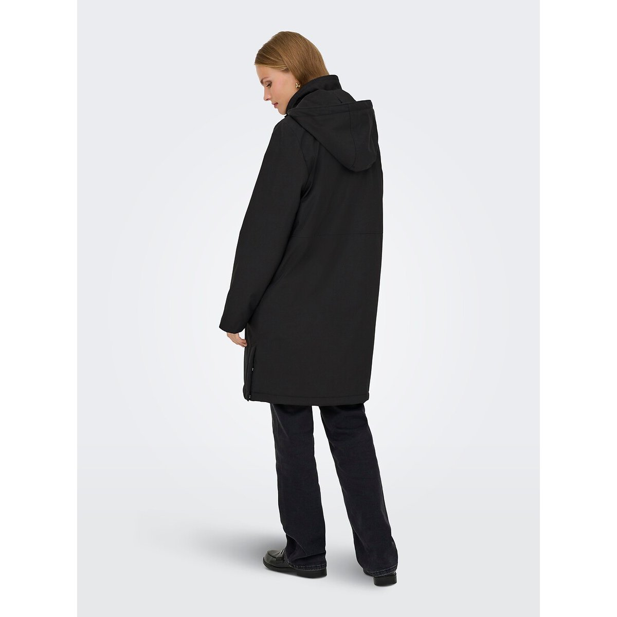 Parka lungo con cappuccio nero , ONLY