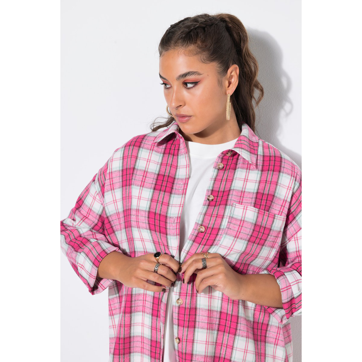 Chemise en flanelle oversized rose vif fuchsia, STUDIO UNTOLD