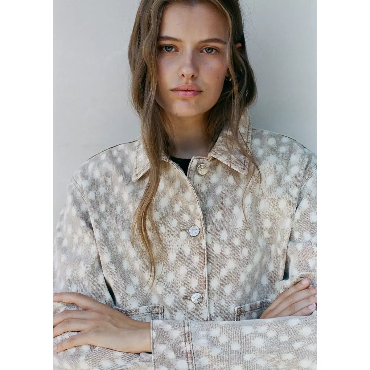 Veste en jean à imprimé animalier marron, MANGO TEEN