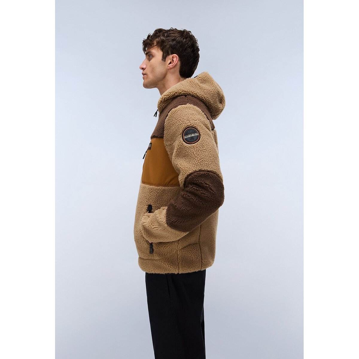 Sweat zippé à capuche col montant beige/marron, NAPAPIJRI