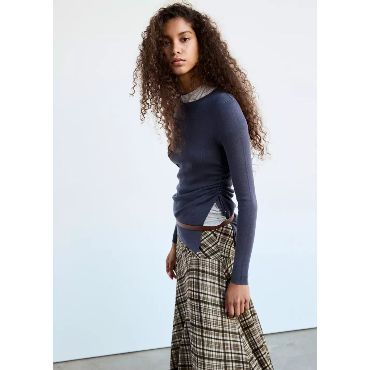 Jupe asymétrique carreaux marron, MANGO