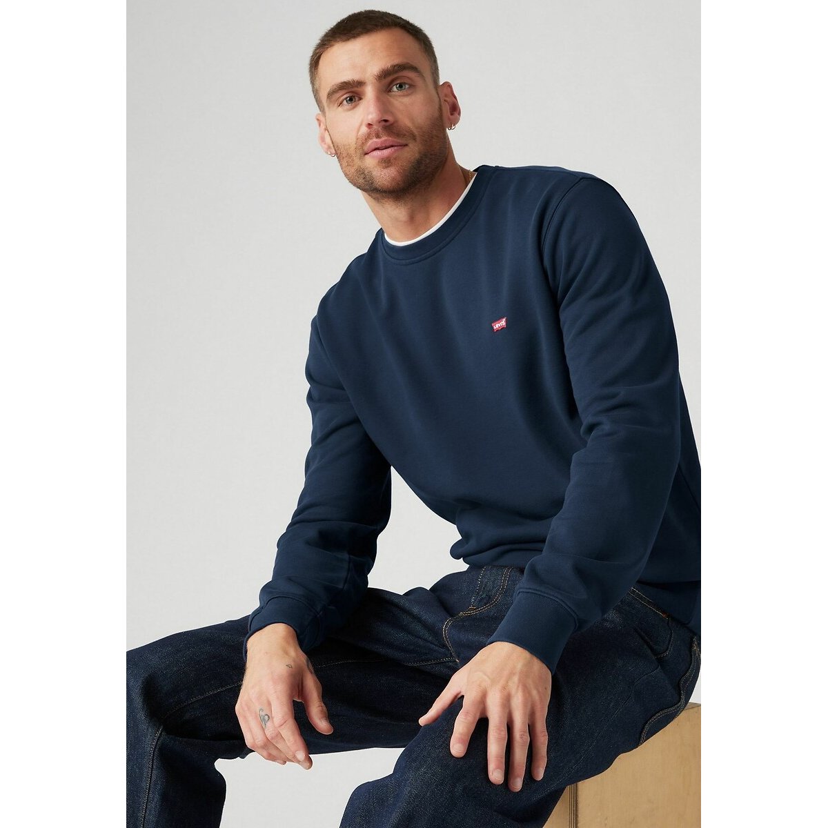 Sweat com gola redonda e logótipo, Chesthit marinho, LEVI'S