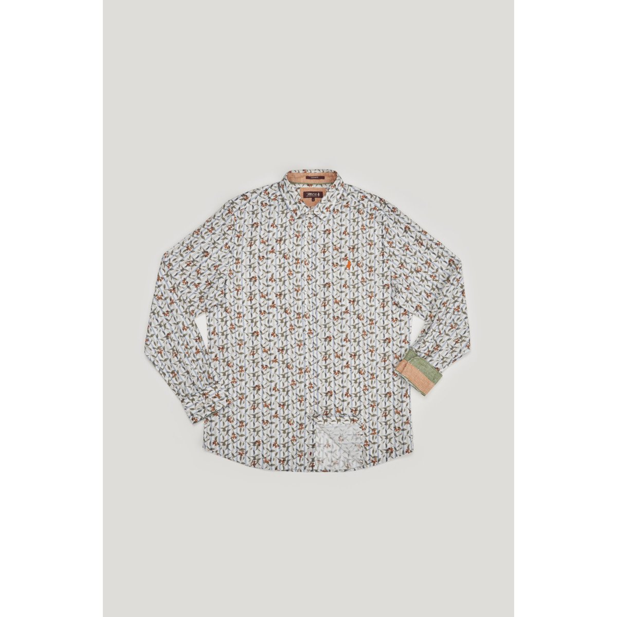 Chemise imprimée fleurs en coton flammé orange, MCS