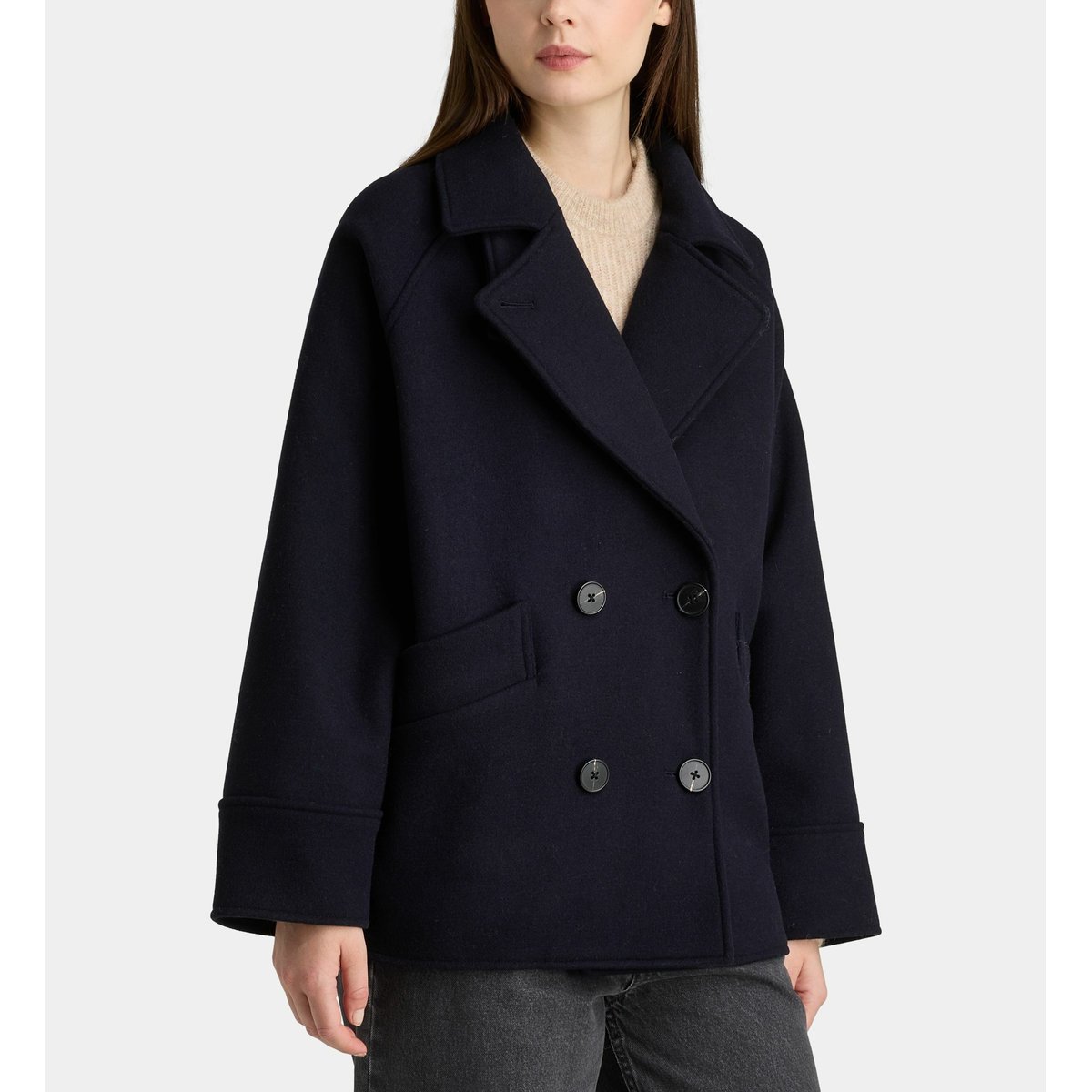 Manteau caban court turner laine recyclée bleu marine, GALERIES LAFAYETTE