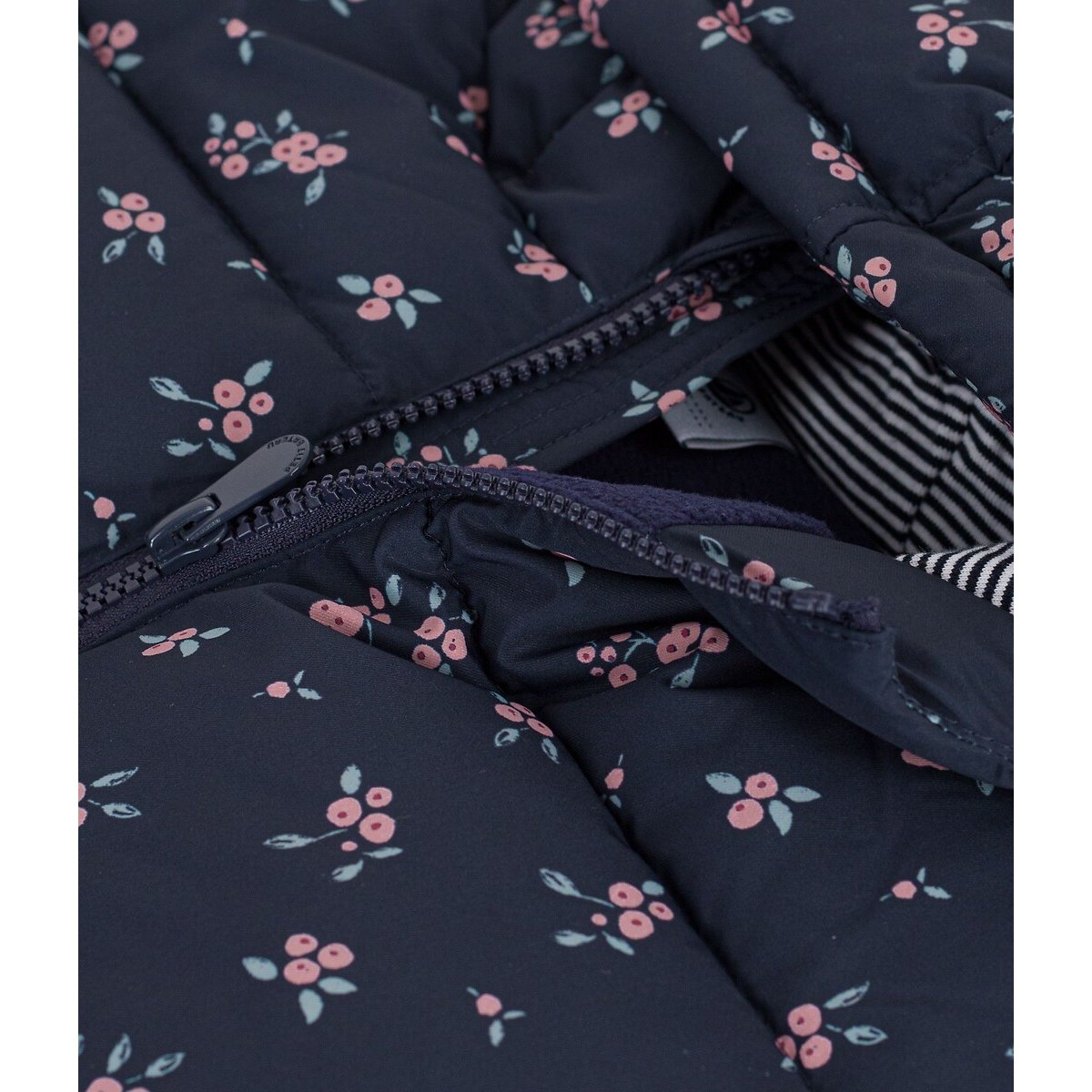 Doudoune à capuche, imprimé fleurs bleu marine imprimé, PETIT BATEAU