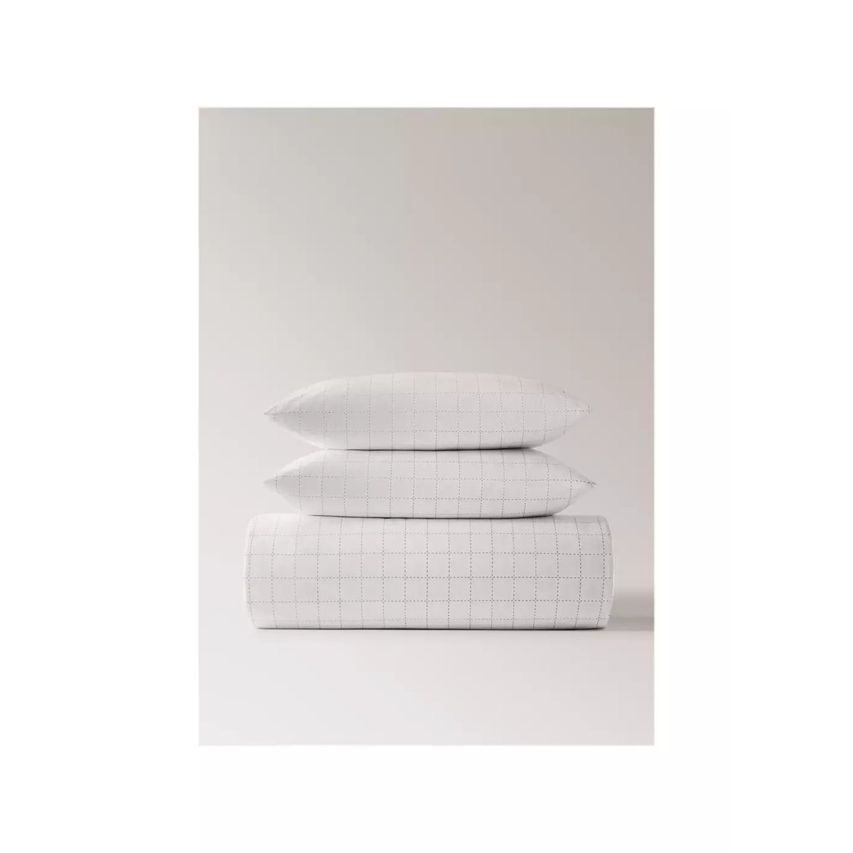 Housse de couette percale de coton à carreaux surpiqués lit 180/200 cm blanc cassé, MANGO HOME