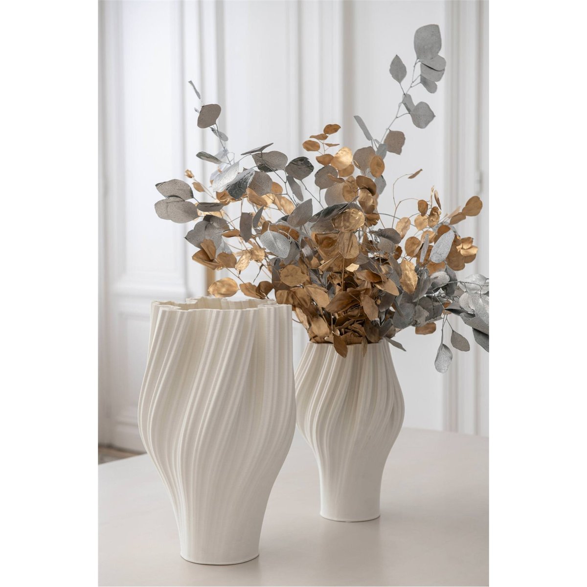 Vase en grès texturé impression 3d blanc, RECOLLECTION