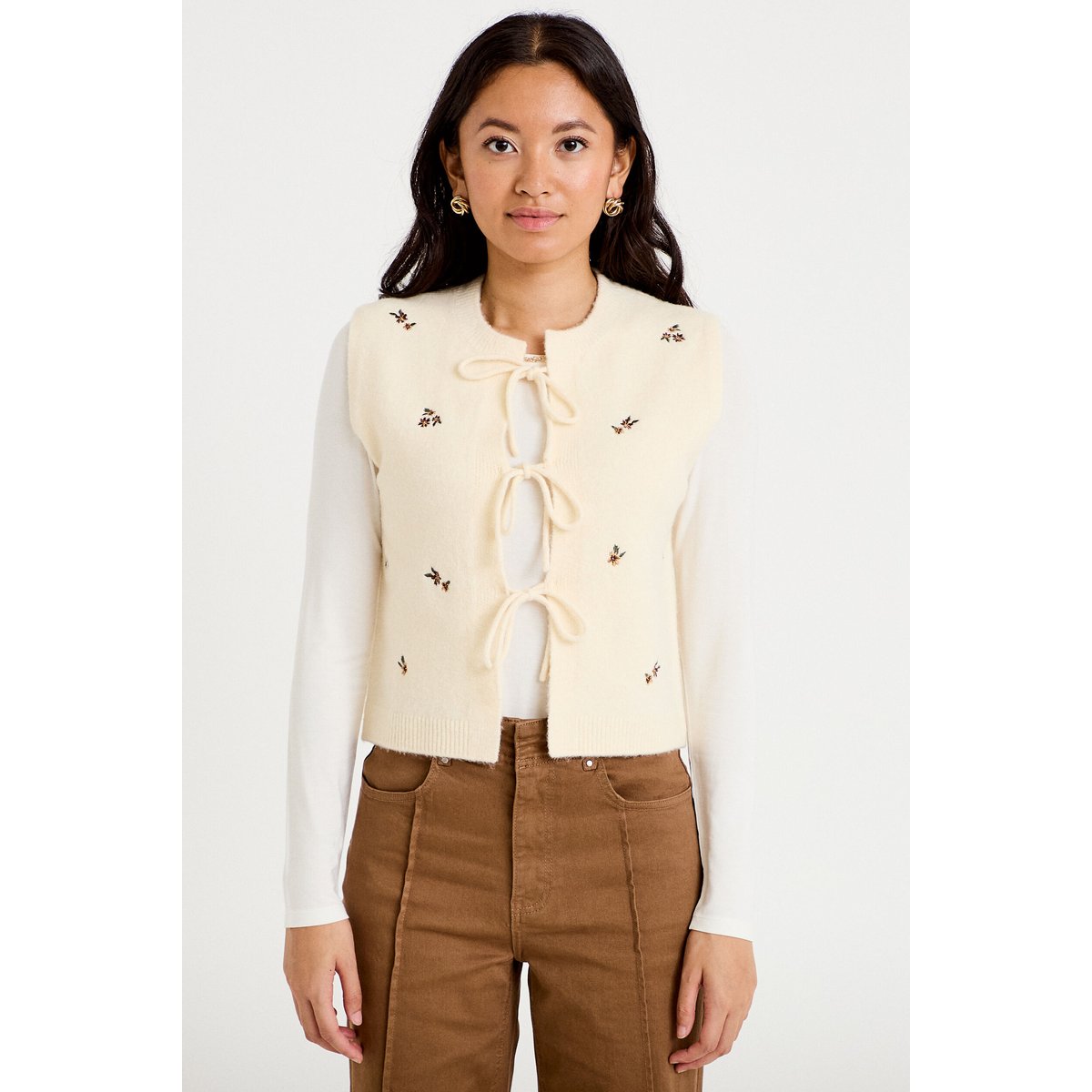 Gilet sans manches broderie sable, CACHE CACHE
