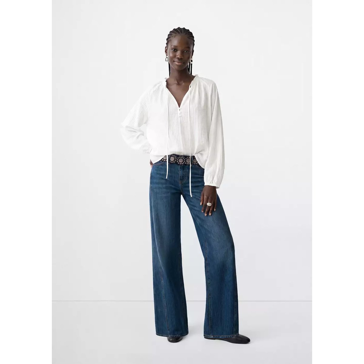 Blouse texturée nœud blanc cassé, MANGO TEEN