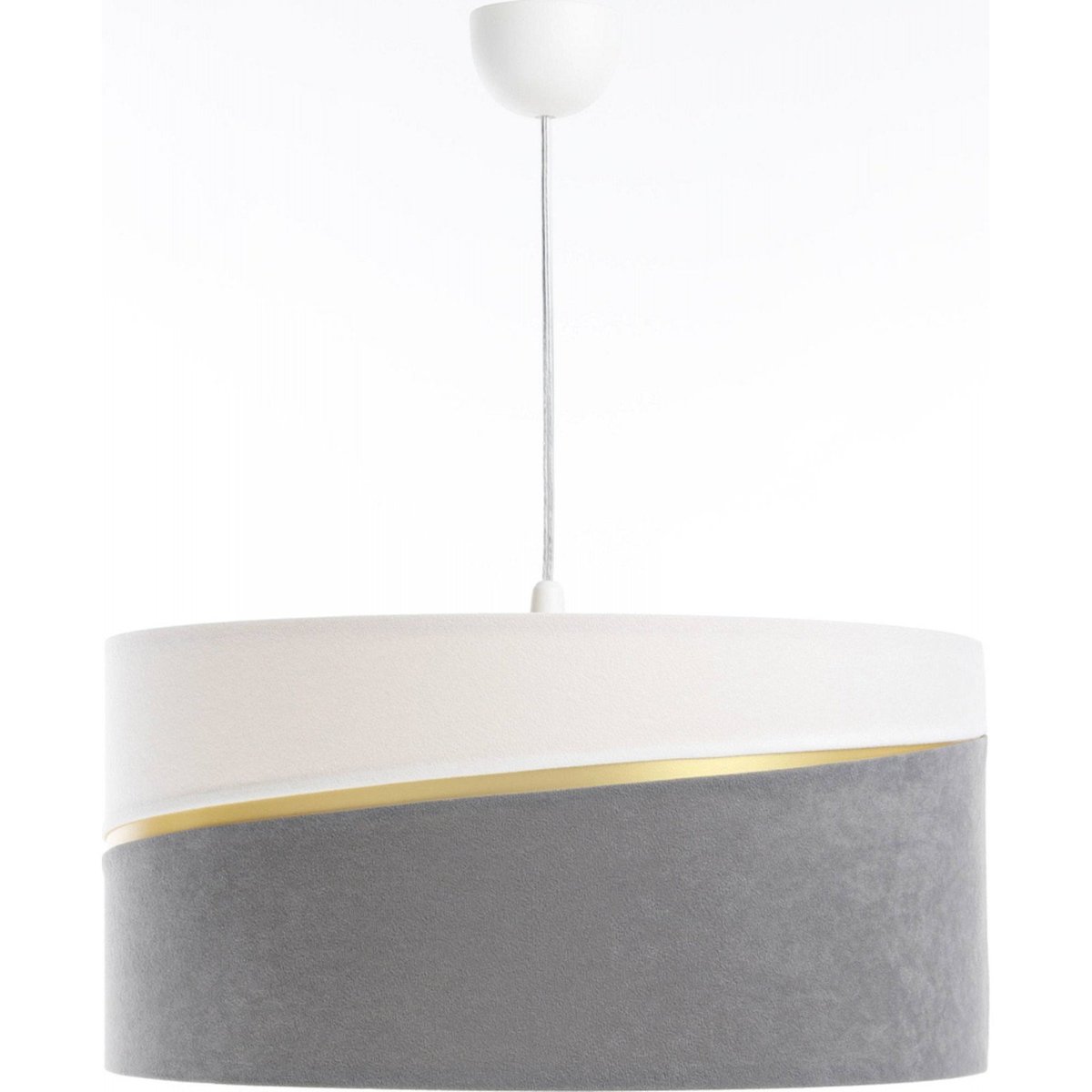 Suspension SWING fait main abat-jour en satin microfibre blanc et gris, liseret doré et intérieur doré, BPS KONCEPT