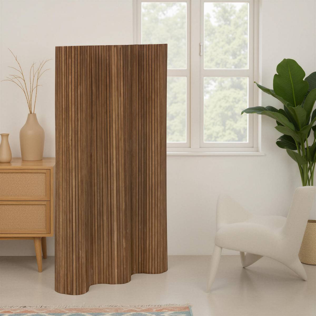 Paravent en paulownia COLVA marron foncé, ATMOSPHERA