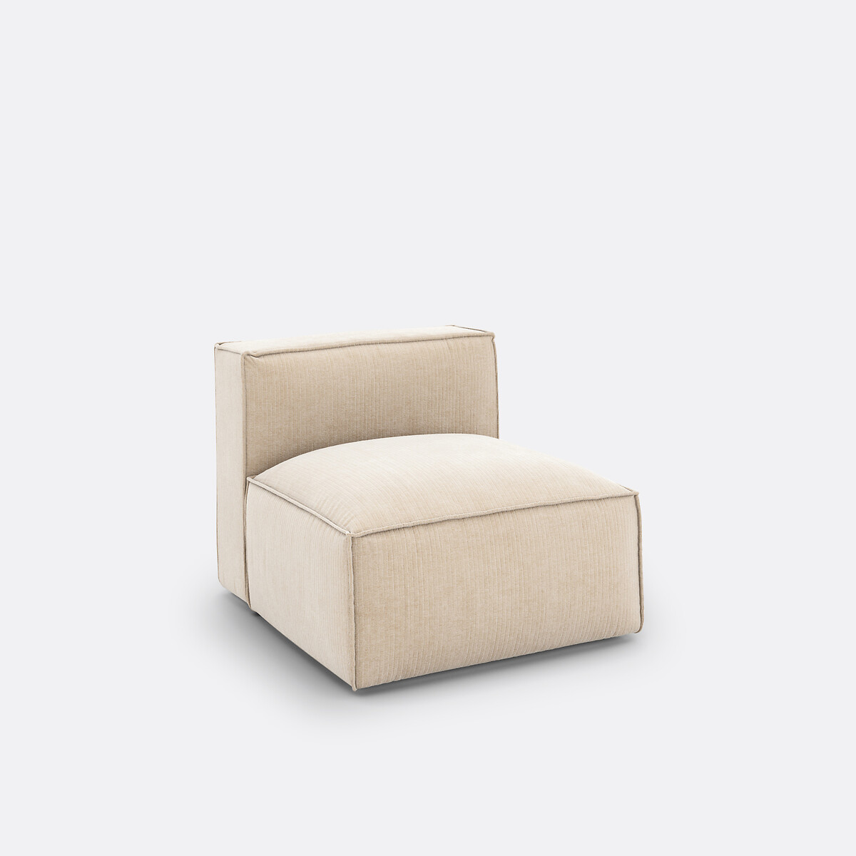 Fauteuil voor modulaire bank, in vintage ribfluweel, Seven ecru, LA REDOUTE INTERIEURS