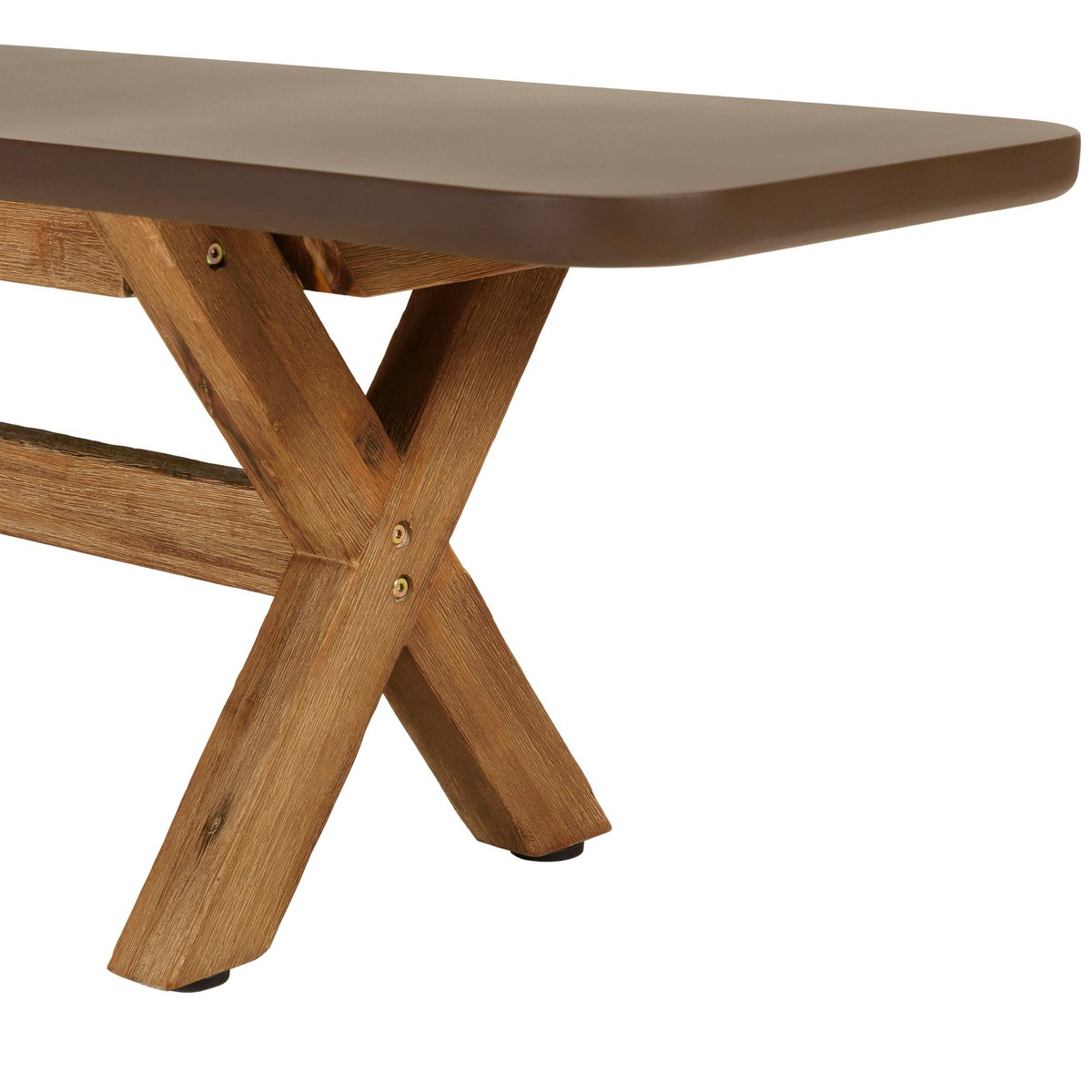 Ensemble table 240 cm et bancs effet béton marron pieds en bois d'acacia CALVI marron, PIER IMPORT