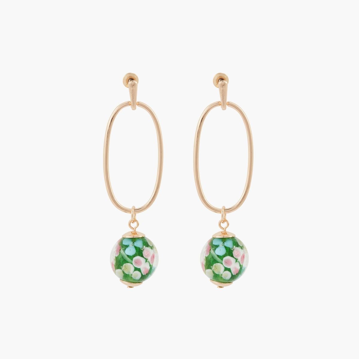 Boucles d'oreilles perles de verre à fleurs vert, BALABOOSTE