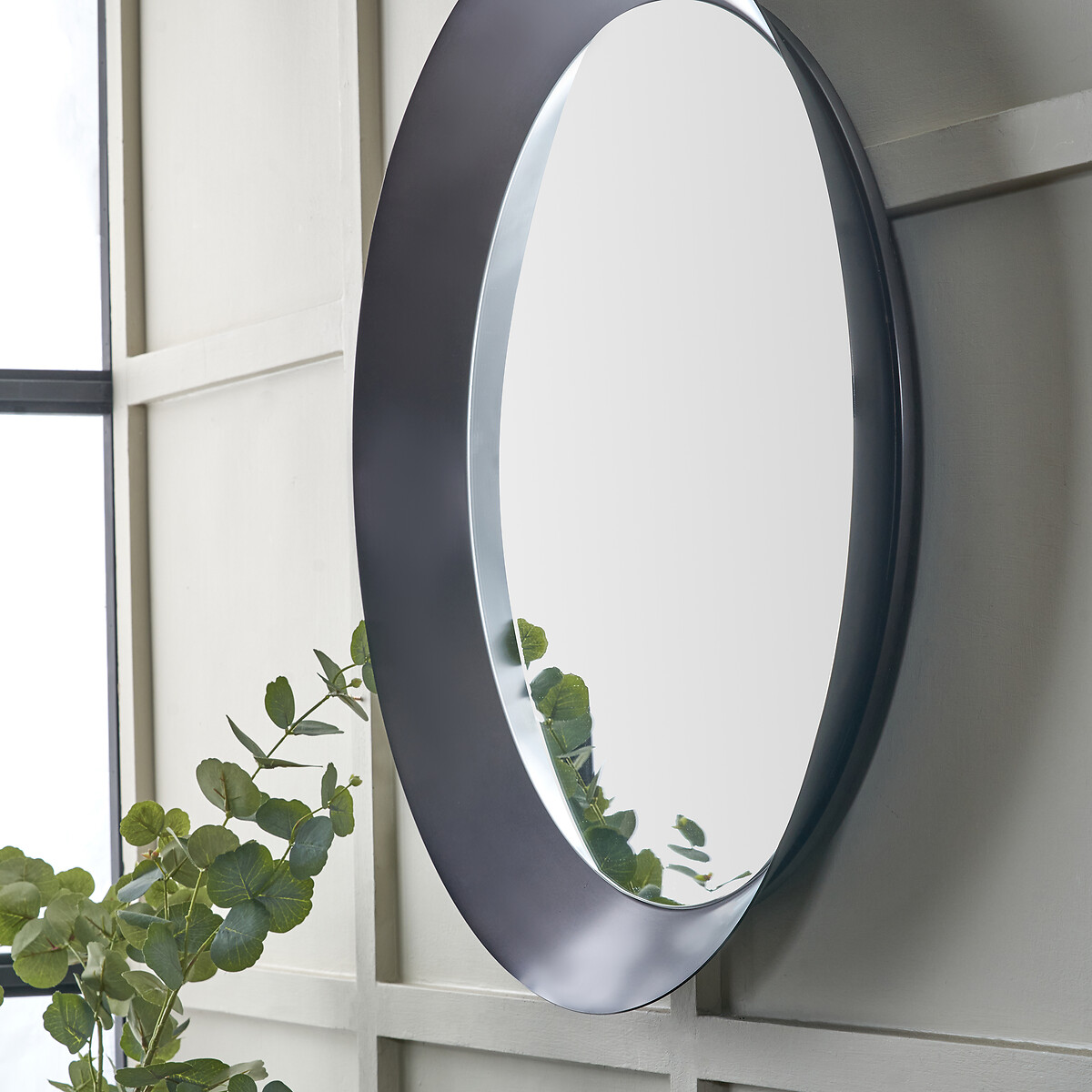 80cm Round Metal Angled Frame Mirror in Graphite graphite, ÉDITÉ