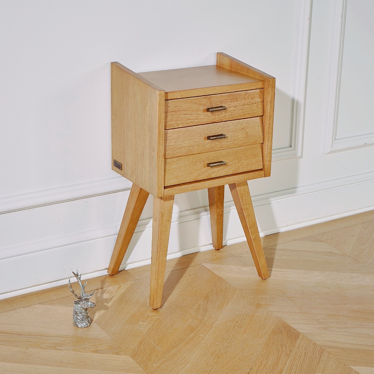 Chevet en hévéa style scandinave, 2 tiroirs NICOLAS beige, ROBIN DES BOIS