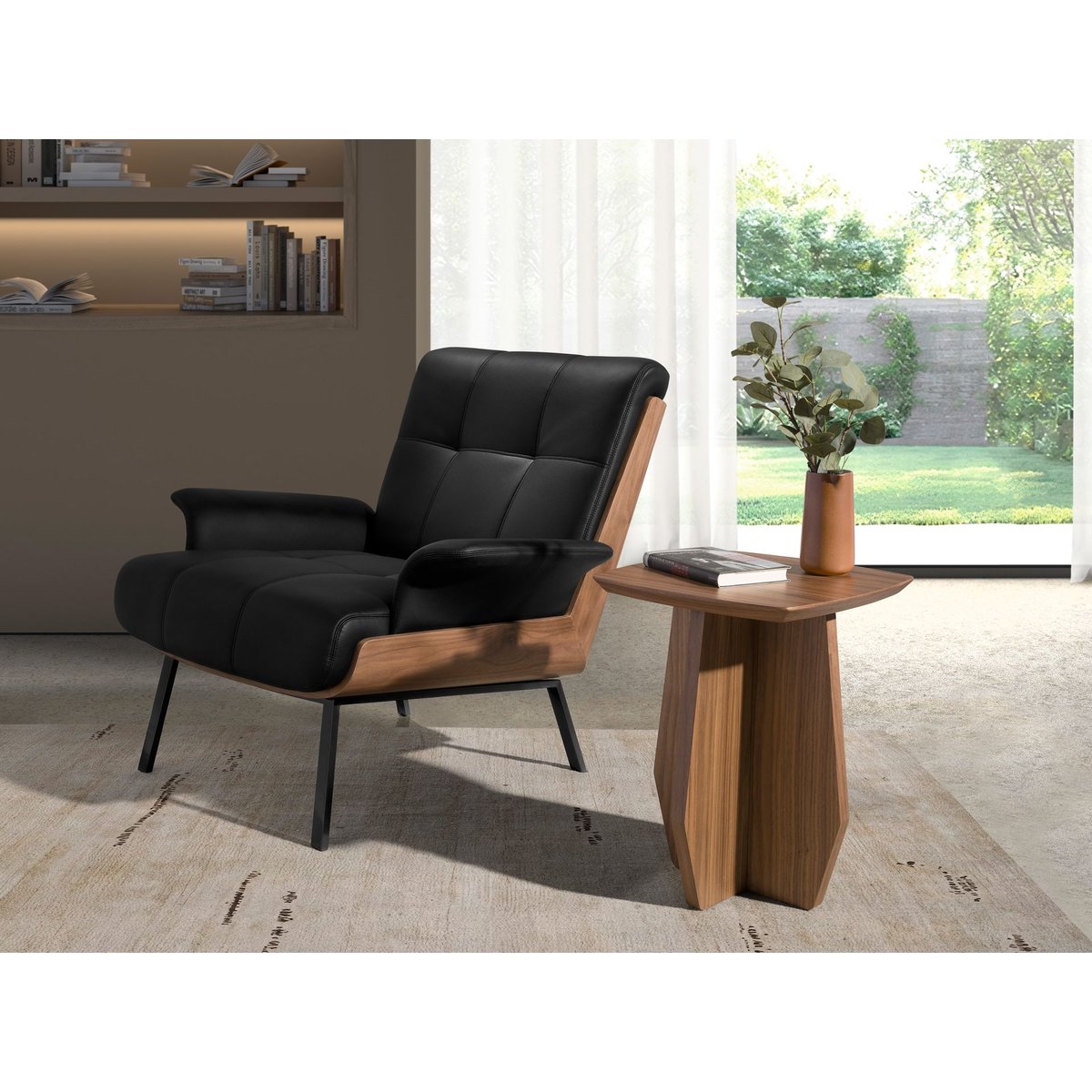 Fauteuil en similicuir noir et noyer noyer | noir | acier, ANGEL CERDA