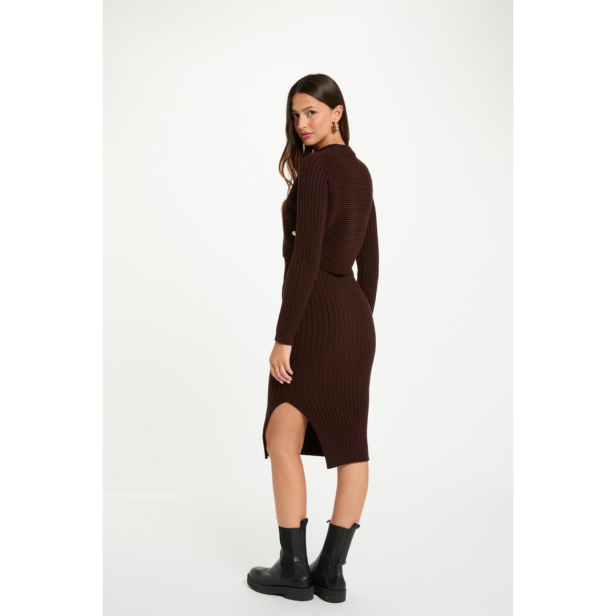 Robe 3/4 cintrée marron foncé, MORGAN