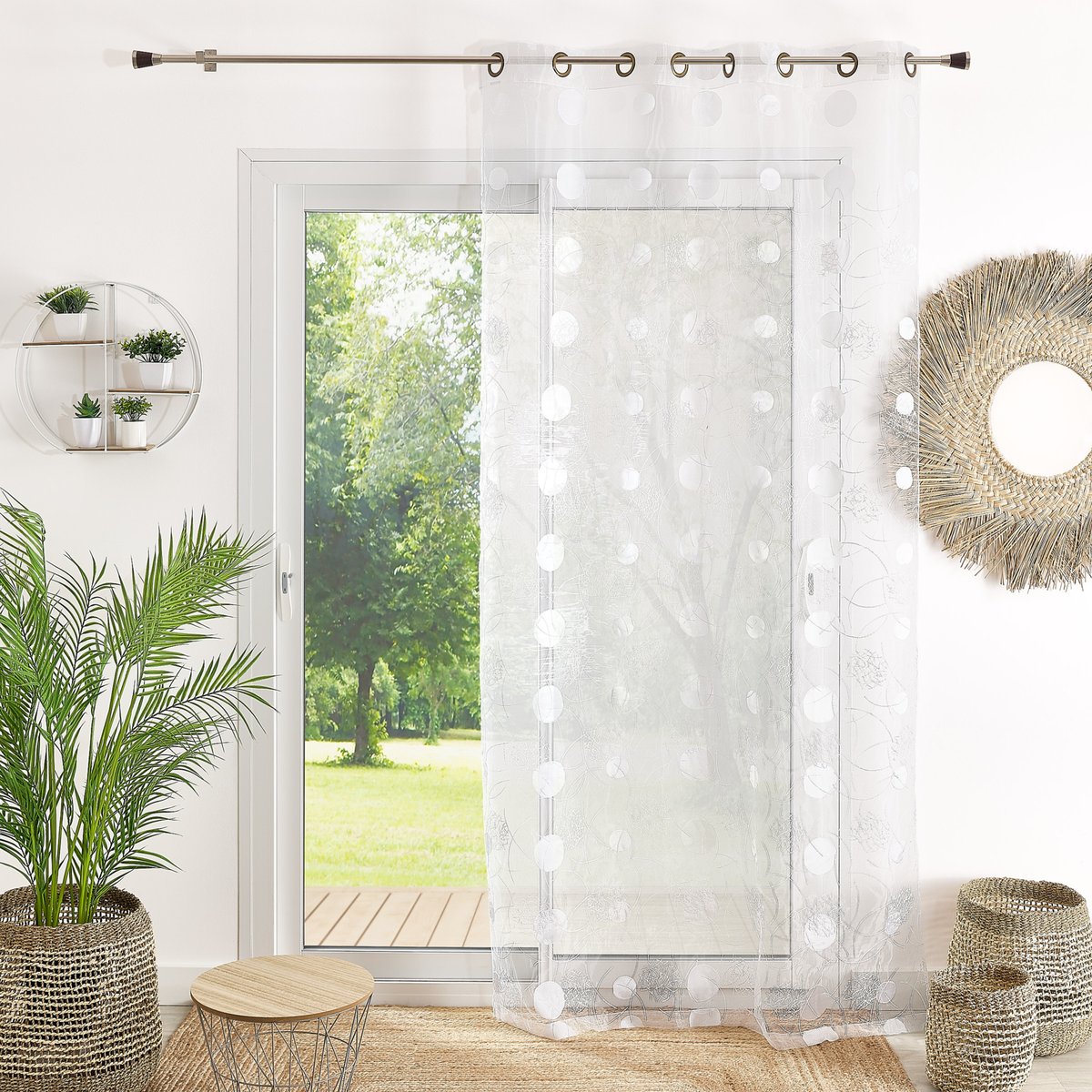 Voilage Organza et Jacquard Cordons Satiné blanc, HOME MAISON