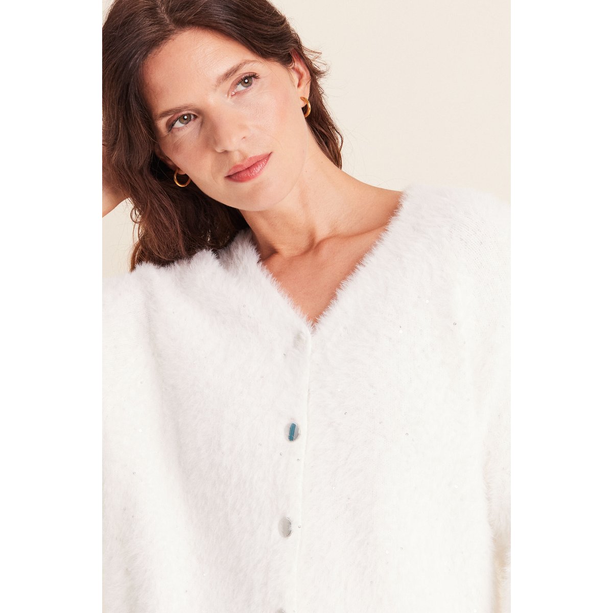 Gilet col rond à sequins ecru, BREAL