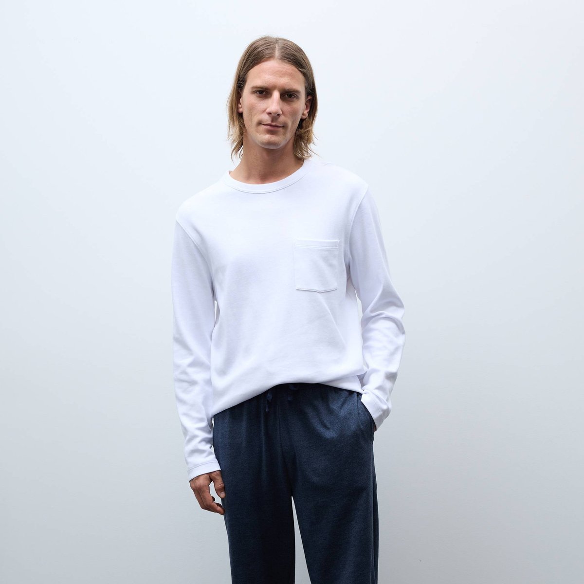 Pantalon de pyjama en coton marine chine, MONOPRIX