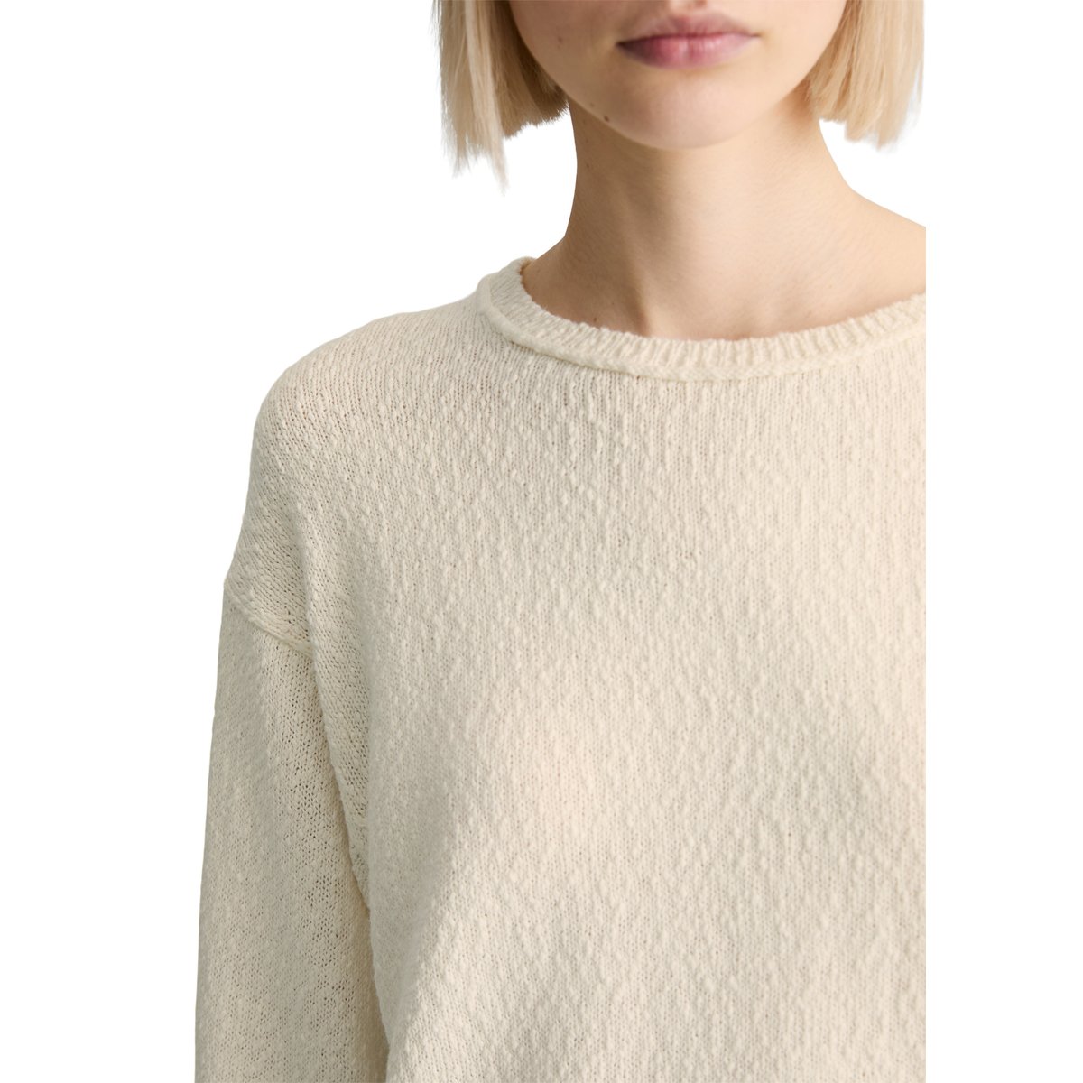 Pull-over regular en fil Cotton Slub blanc naturel, MARC O’POLO DENIM