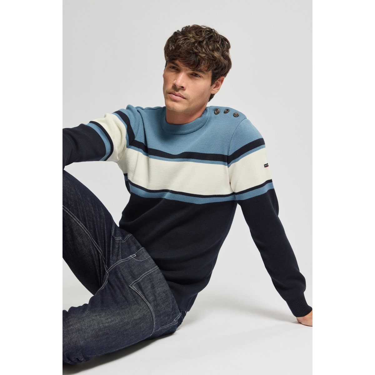 Pull rayé - laine marine deep/ bleufin/ natu, ARMOR-LUX
