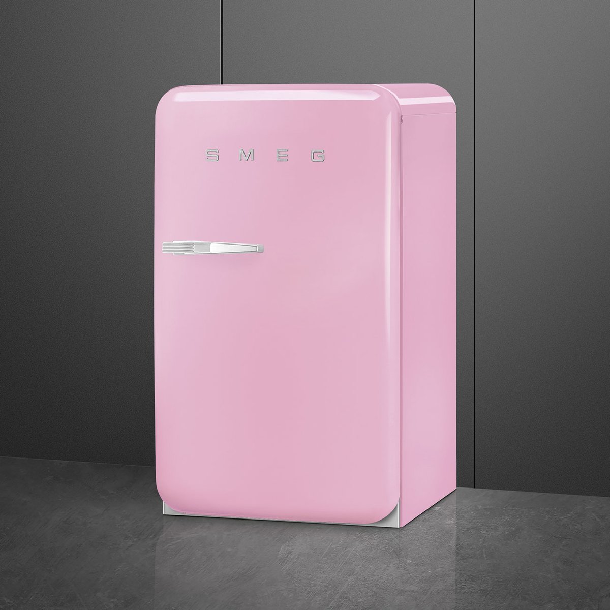Mini réfrigérateur happy bar 1 porte poignée à gauche FAB10 rose brillant, SMEG