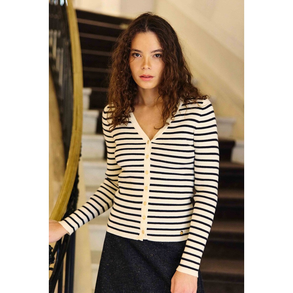 Gilet rayé esprit marinière, MOTY ecru/marine, LA PETITE ETOILE