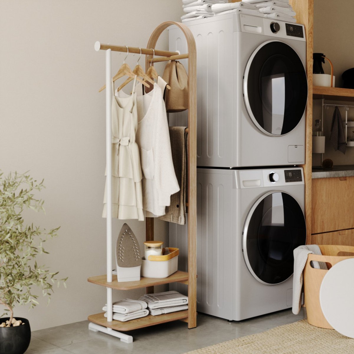 Portant vêtements meuble entrée  BELLWOOD bois clair, UMBRA