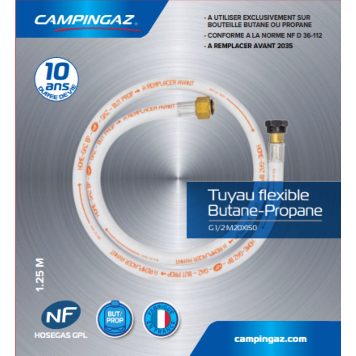 Tuyau gaz Souple a visser 28 MB filete couleur unique, CAMPINGAZ