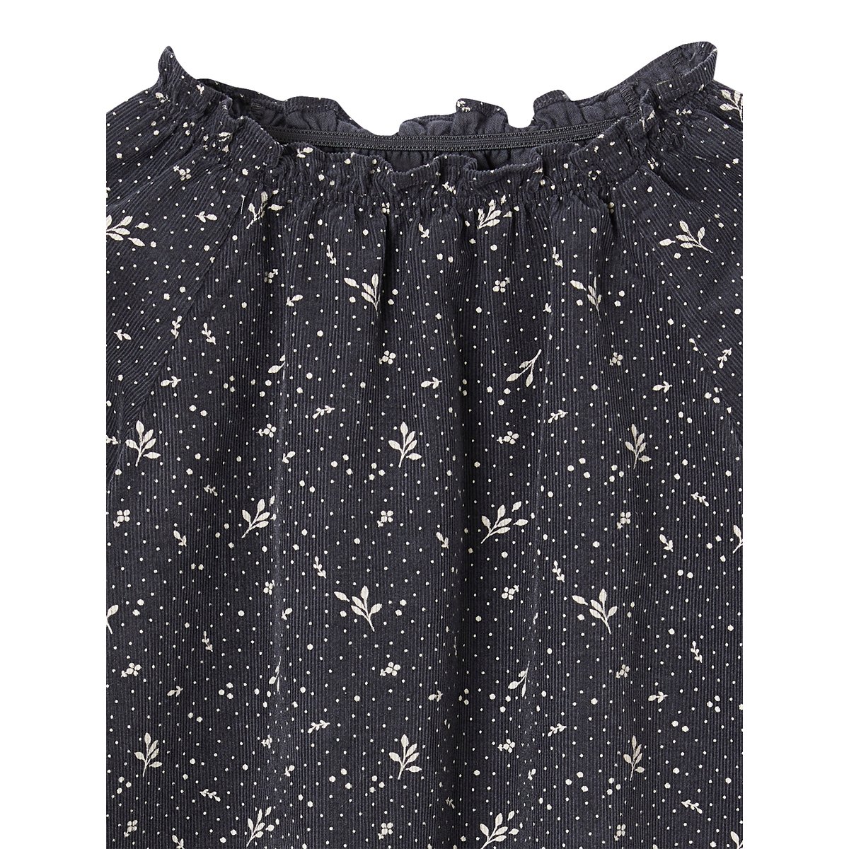 Blouse à fleurs en velours milleraies anthracite, VERTBAUDET