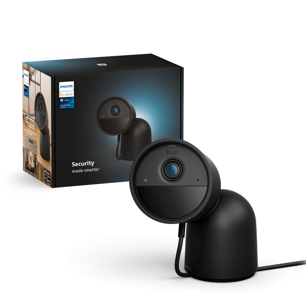 Caméra de surveillance SECURE avec support bureau noire couleur unique, PHILIPS HUE
